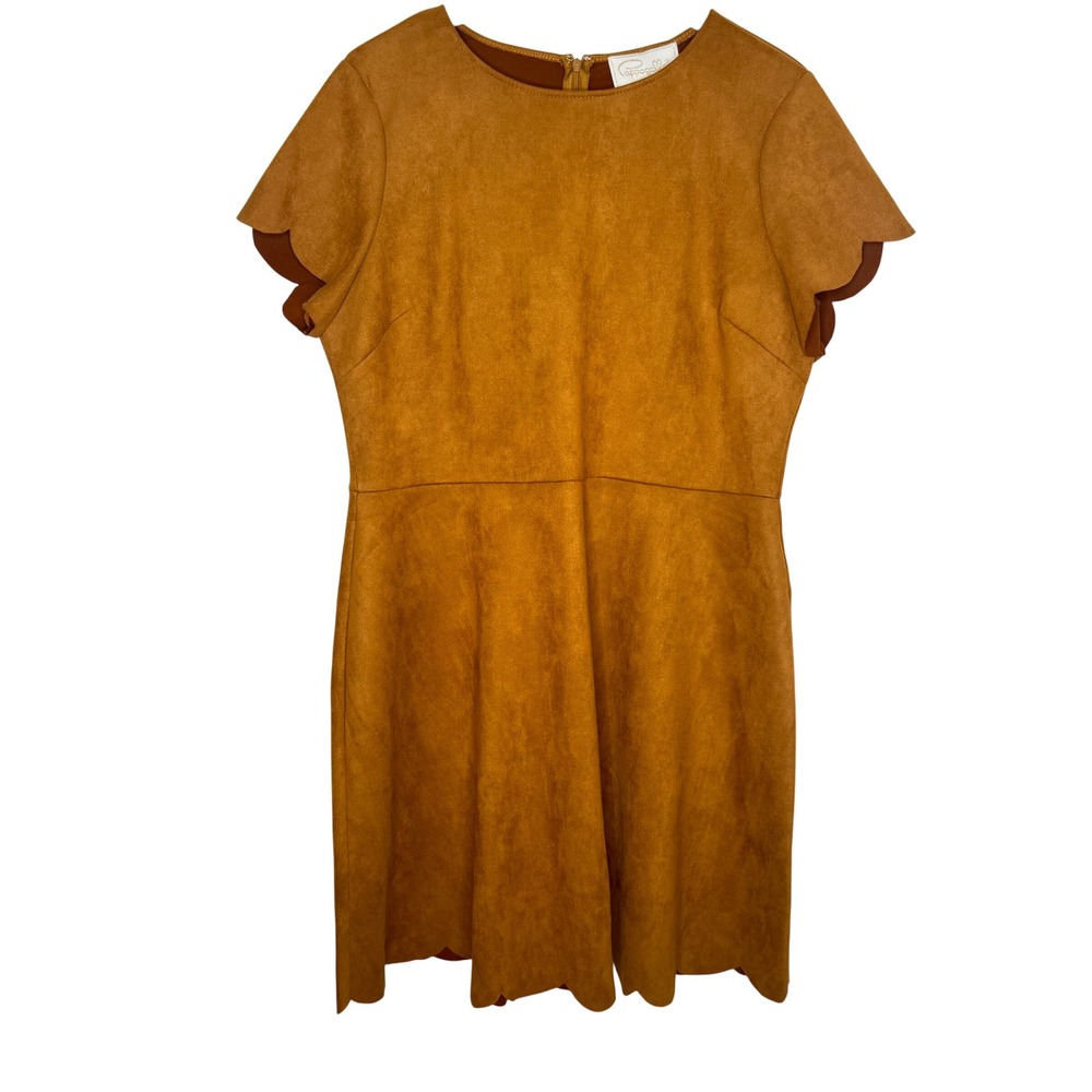 Brown Faux Suede Dress size 16 Scalloped Hem Fall festival autumn wedding guest